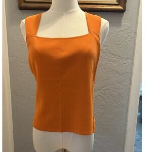 Joseph A Knit Top Tank Orange Tight Women Y2K SZ LG Office Wear Preppy Casual